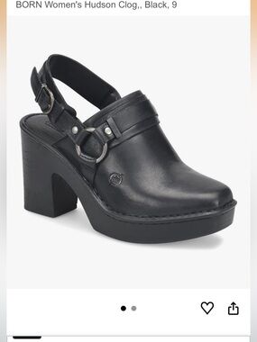 Born Black Leather Slingback Clog Mules with Buckle Trim